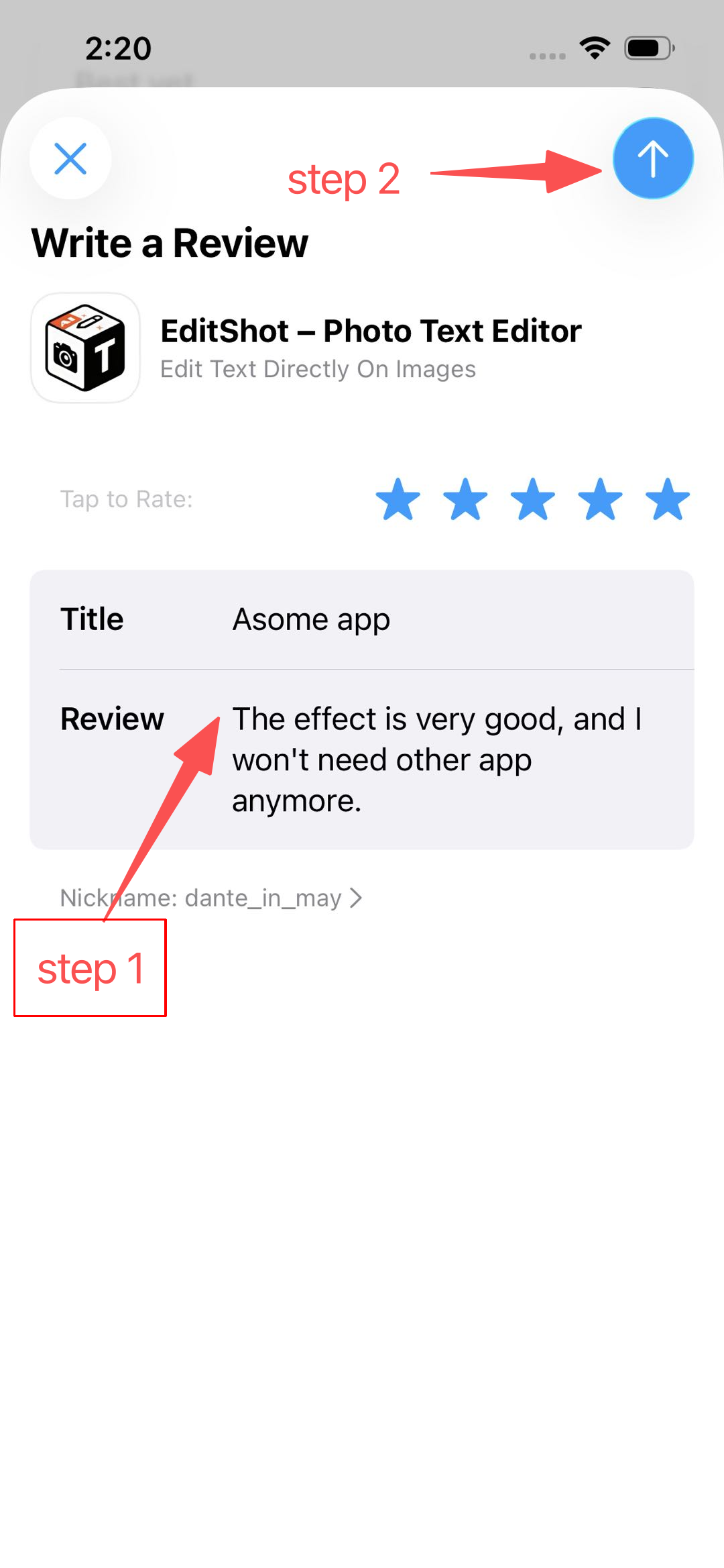 Fill in the title and content, then tap Publish
